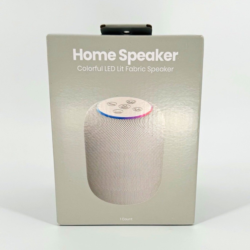 LED Illuminated 10W Wireless Home Speaker, Gray Fabric Oval, AUX USB-C